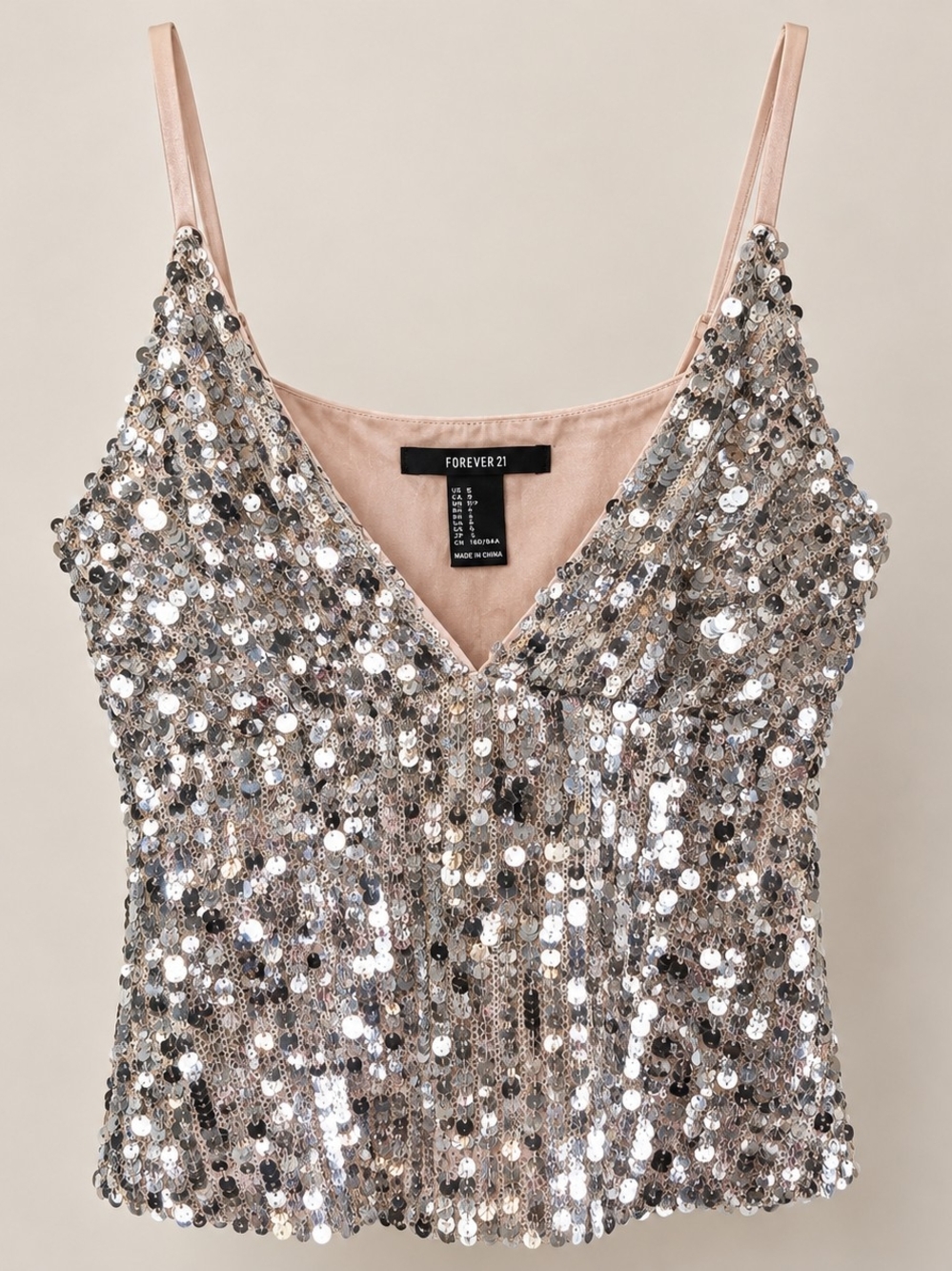Forever 21 Silver Sequin Spaghetti Strap Top